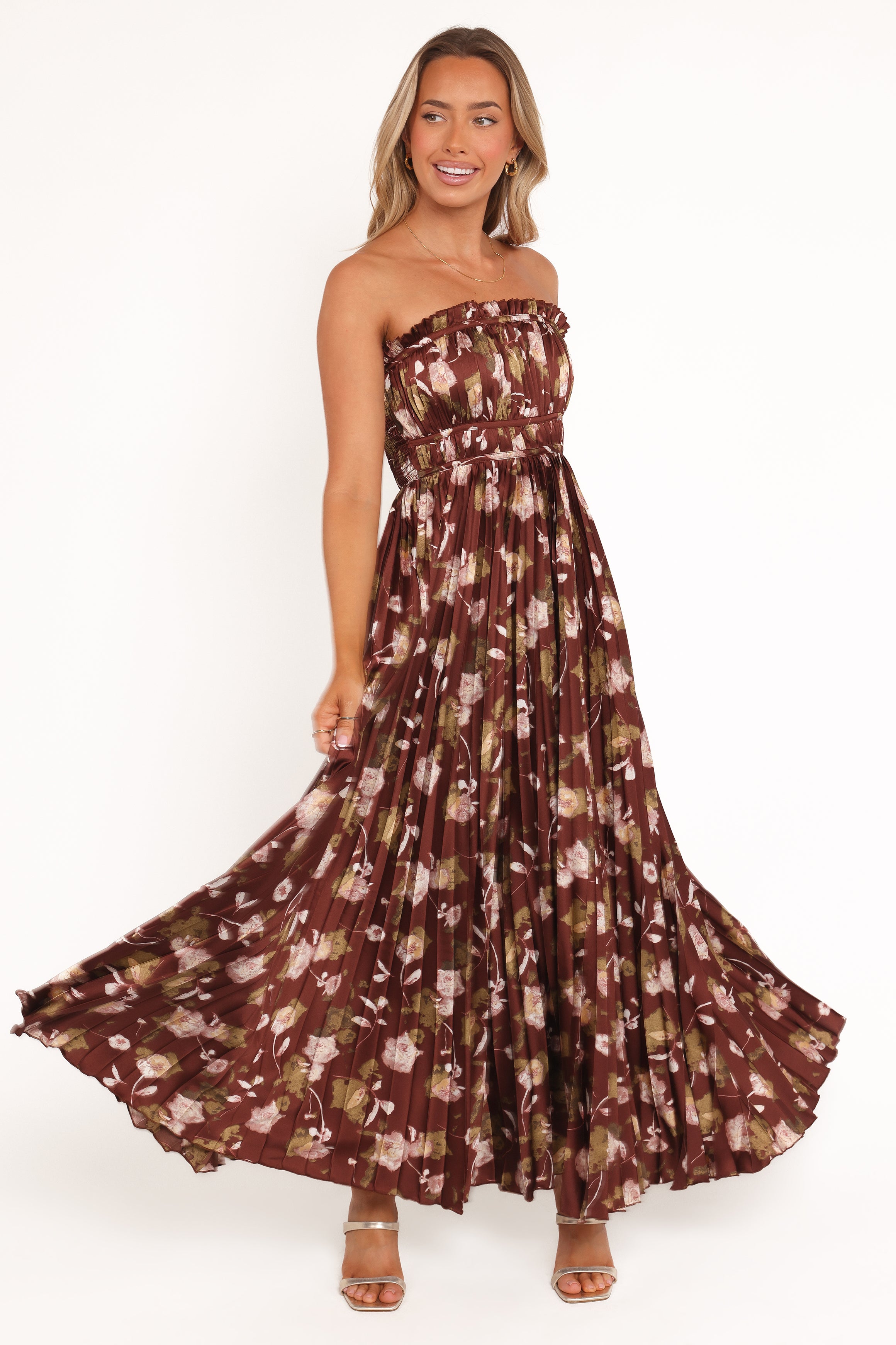 DRESSES Angelique Strapless Maxi Dress - Brown Floral