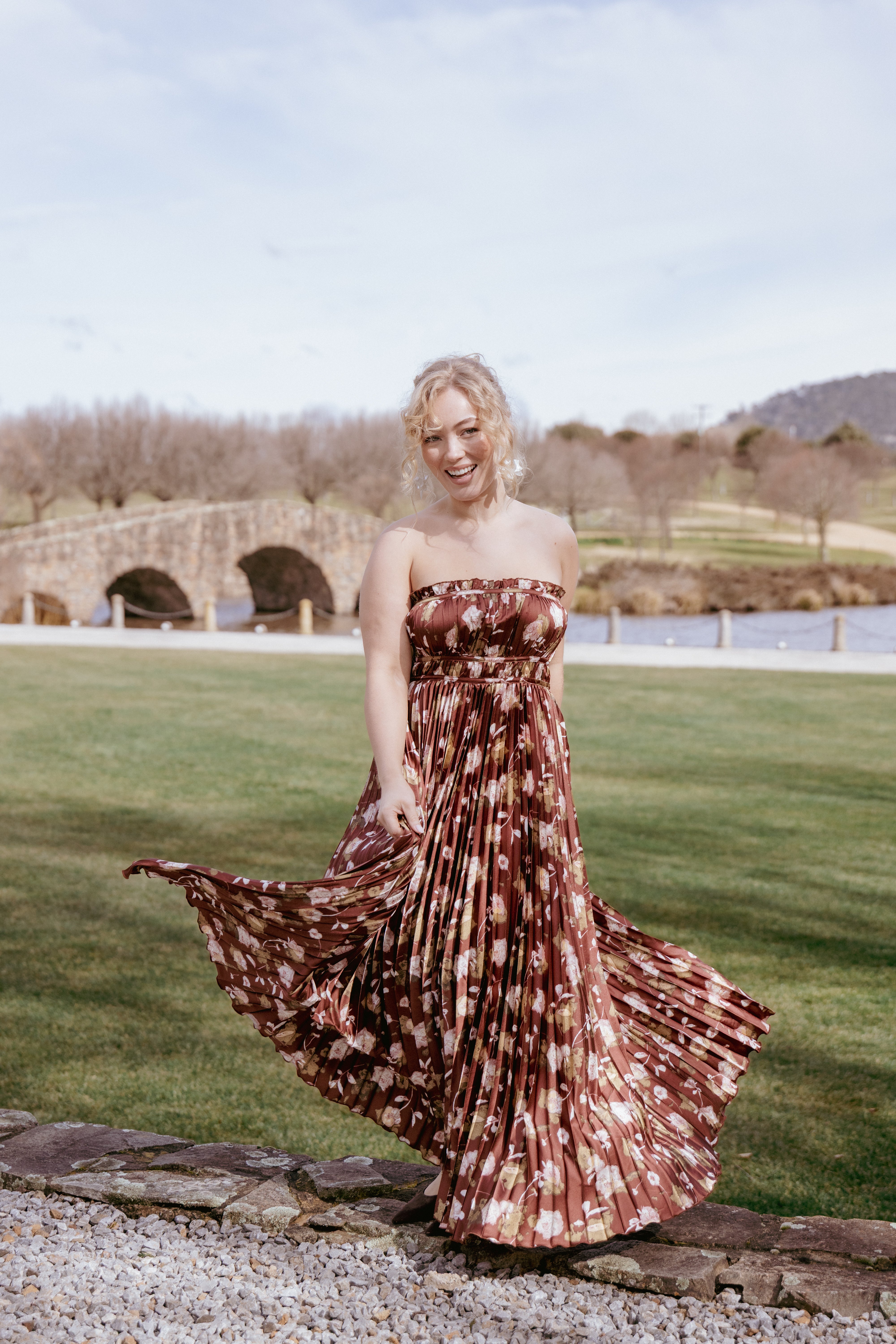 DRESSES Angelique Strapless Maxi Dress - Brown Floral