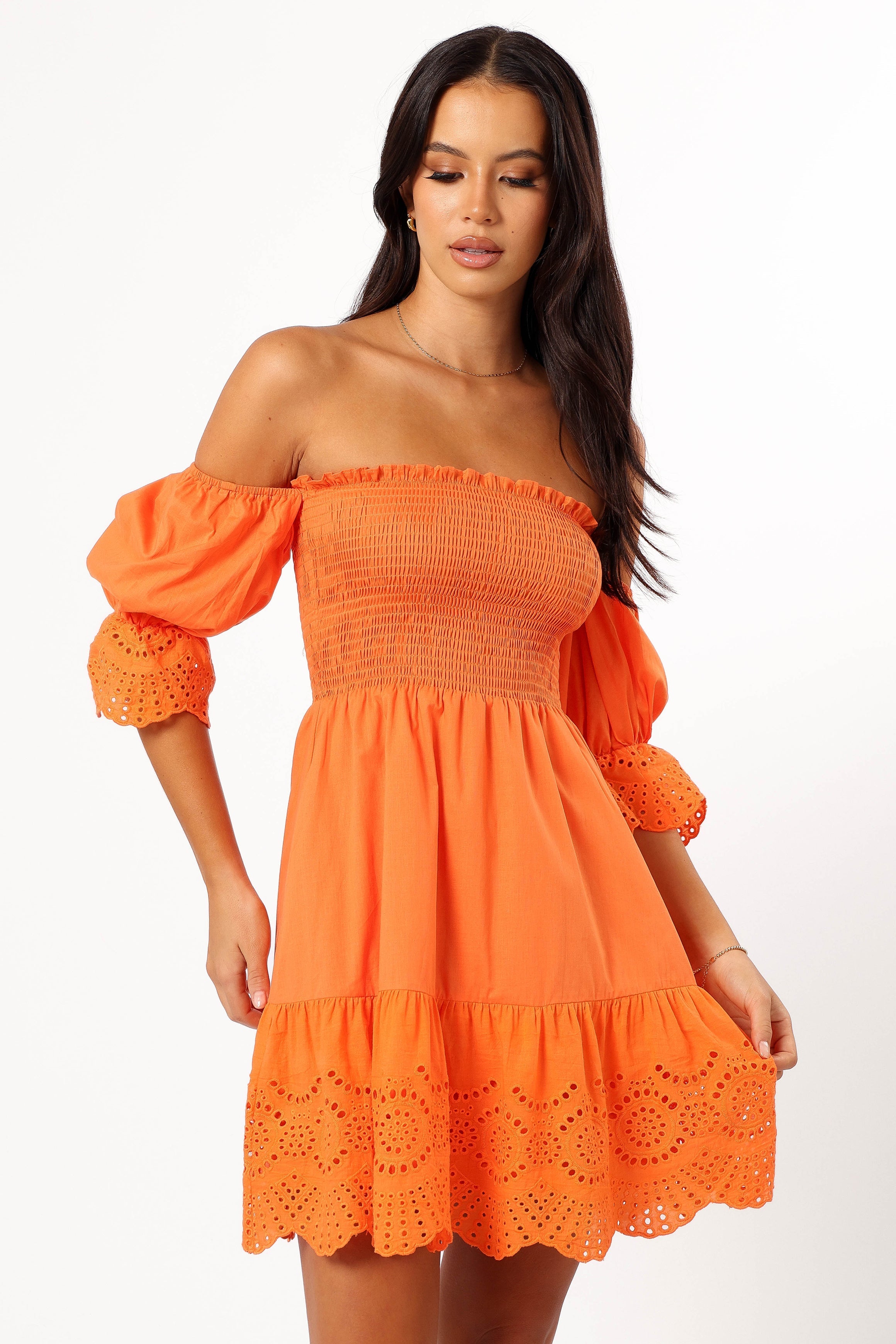 DRESSES @Aniston Off Shoulder Mini Dress - Orange (Hold for Euro Summer)