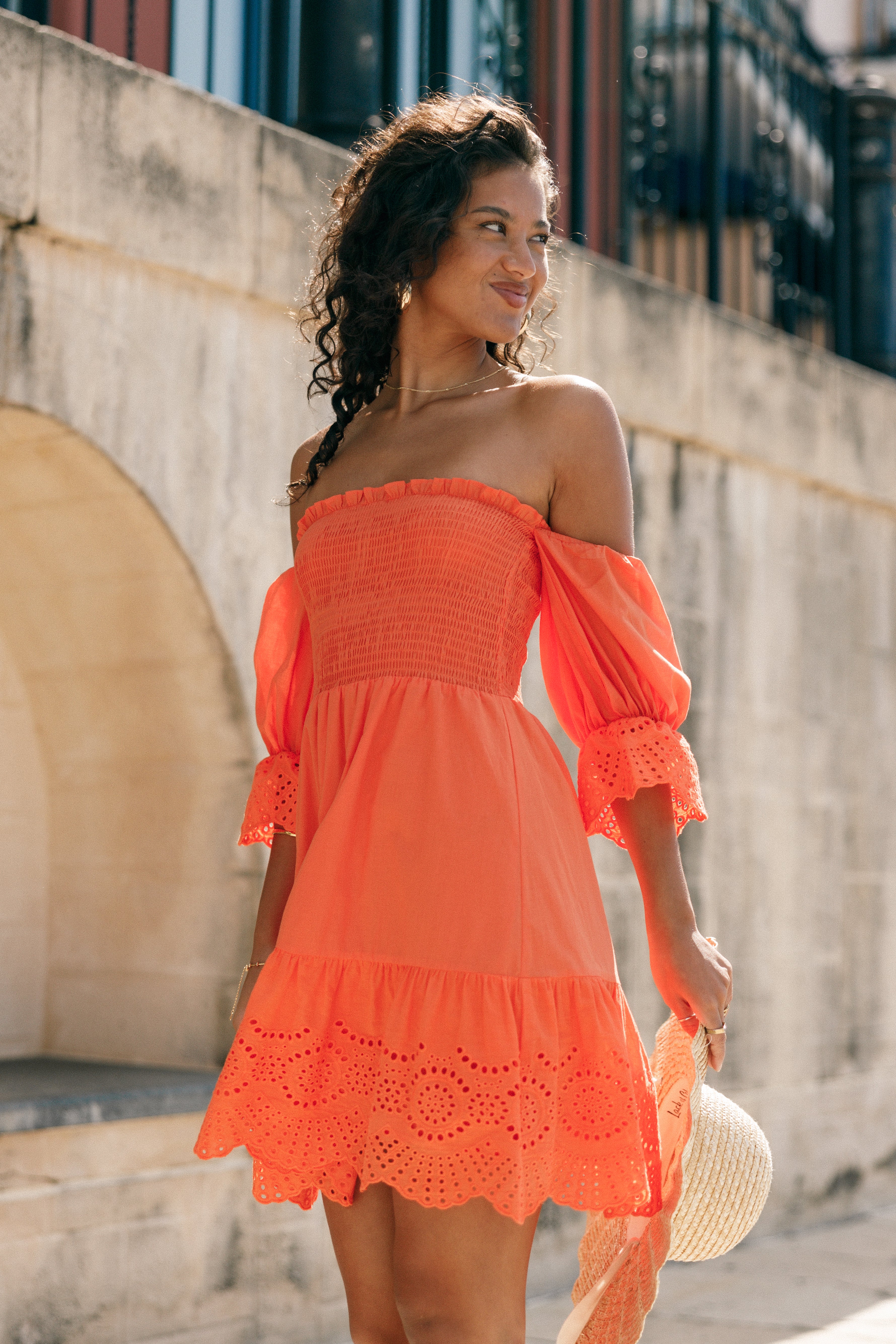 DRESSES @Aniston Off Shoulder Mini Dress - Orange (Hold for Euro Summer)