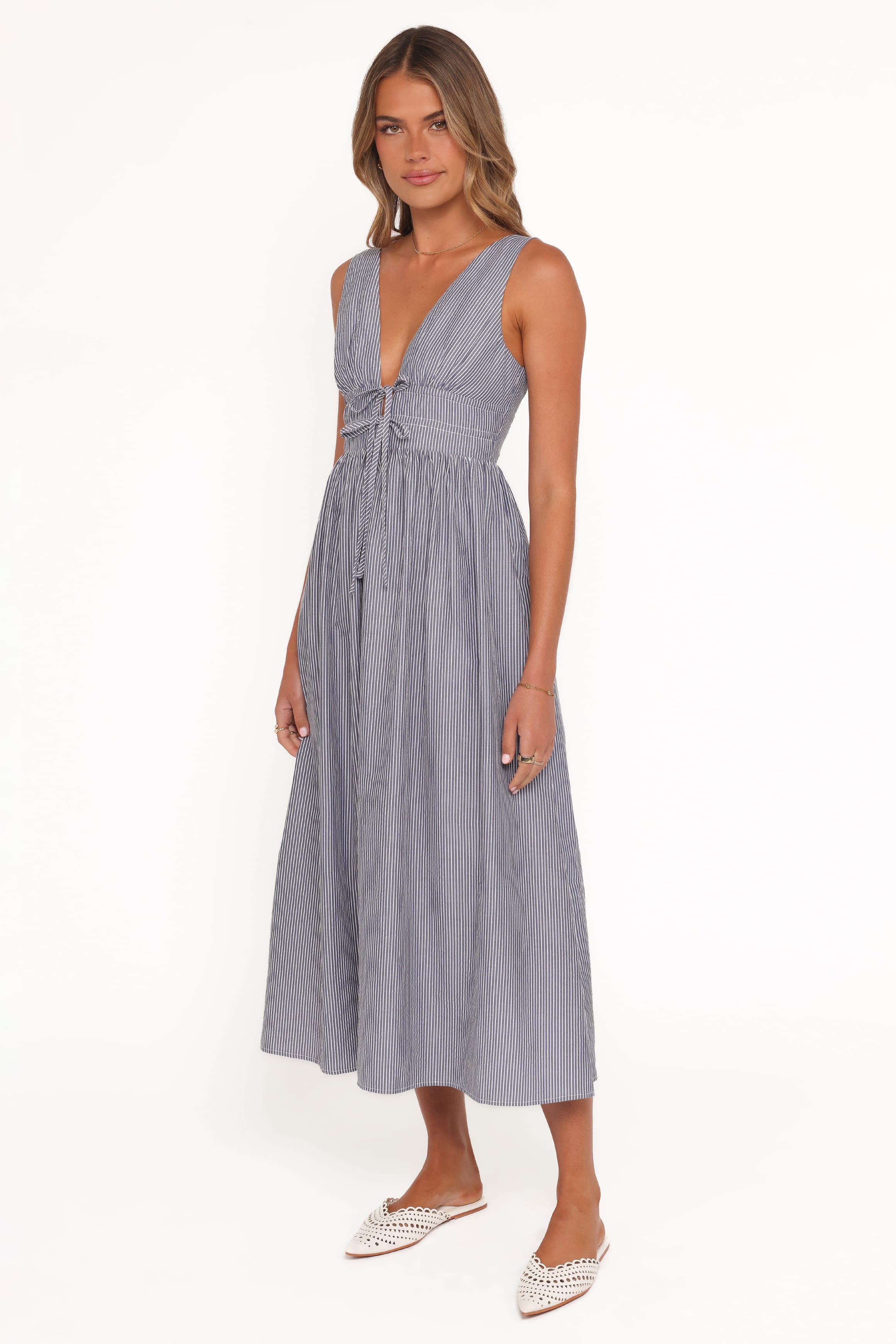 DRESSES Annora Midi Dress - Navy Pinstripe