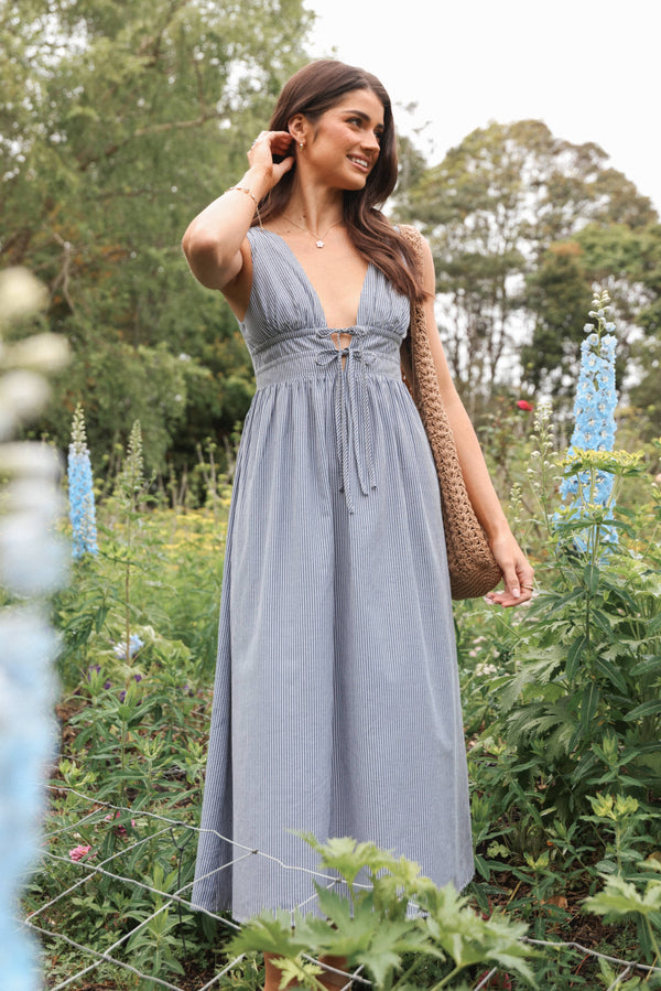 DRESSES Annora Midi Dress - Navy Pinstripe