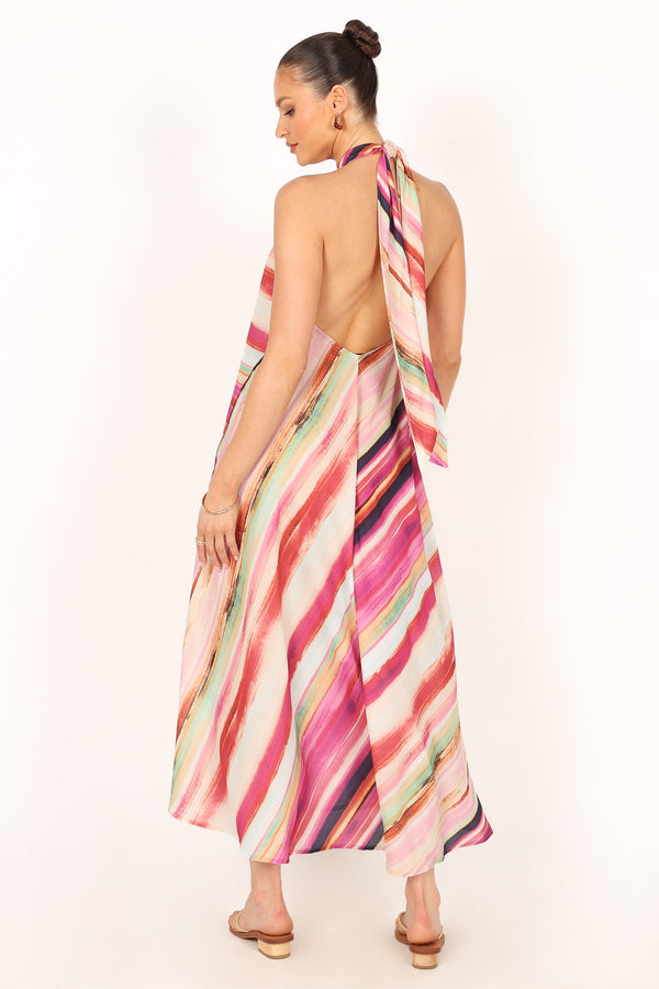 DRESSES @Antonijia Halterneck Maxi Dress - Berry Stripe