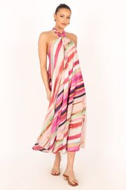 DRESSES @Antonijia Halterneck Maxi Dress - Berry Stripe