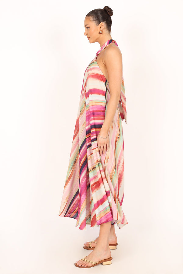 DRESSES @Antonijia Halterneck Maxi Dress - Berry Stripe