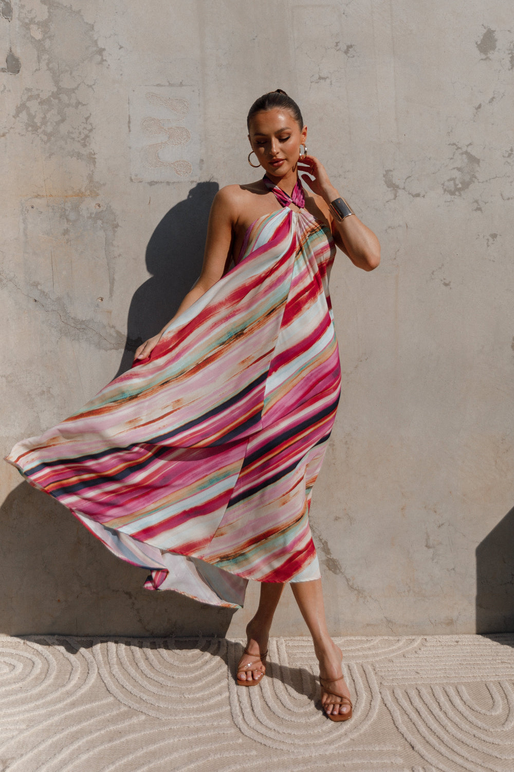 DRESSES Antonijia Halterneck Maxi Dress - Berry Stripe