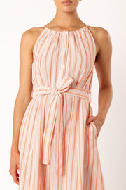 DRESSES @Arabella Midi Dress - Orange Stripe