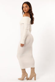 DRESSES @Archie Off The Shoulder Midi Dress - White (Hold for Cool Beginnings)
