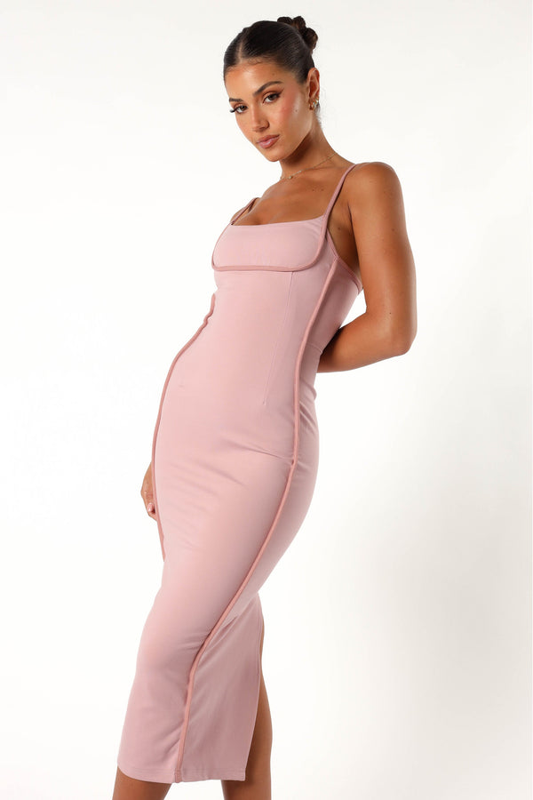 DRESSES @Ari Contrast Trim Midi Dress - Pink