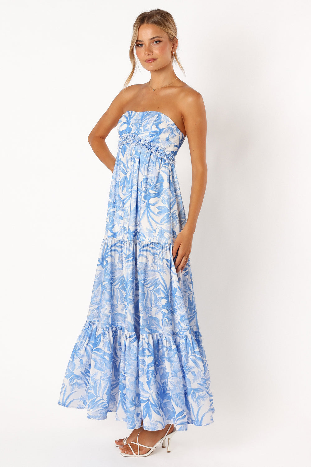 DRESSES @Arianna Strapless Maxi Dress - Blue Floral