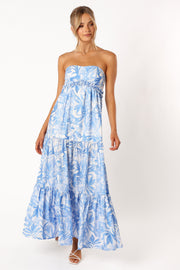Arianna Strapless Maxi Dress - Blue Floral - Petal & Pup