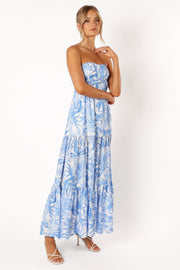 DRESSES @Arianna Strapless Maxi Dress - Blue Floral