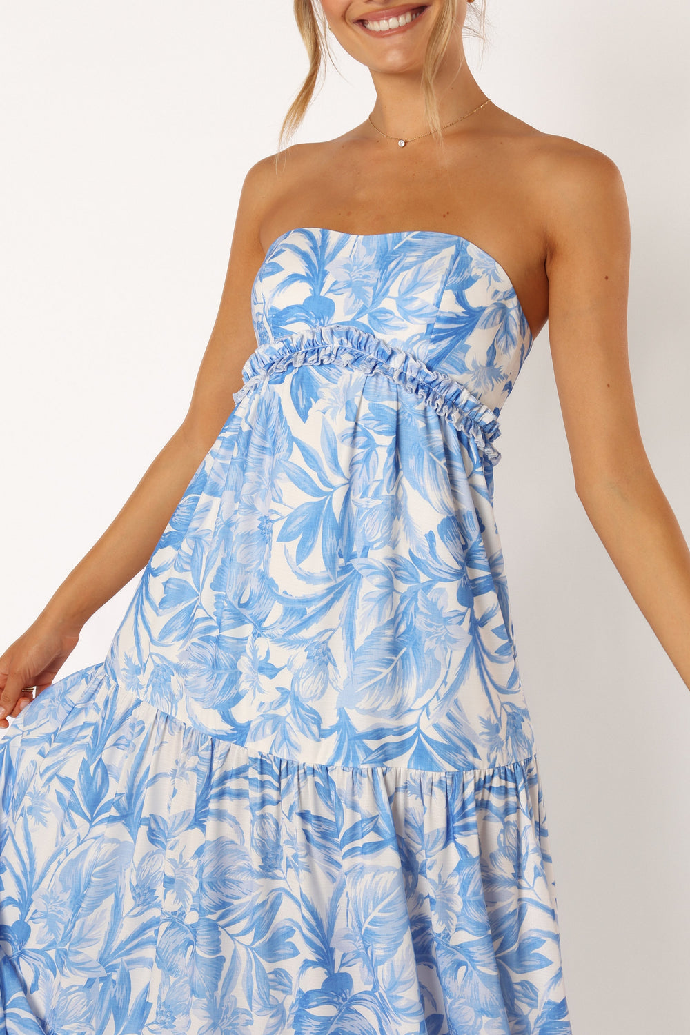 Arianna Strapless Maxi Dress - Blue Floral - Petal & Pup