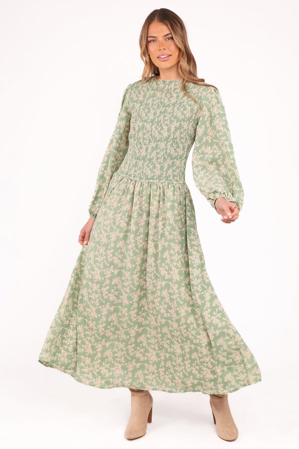 DRESSES Ashara Long Sleeve Midi Dress - Green Floral