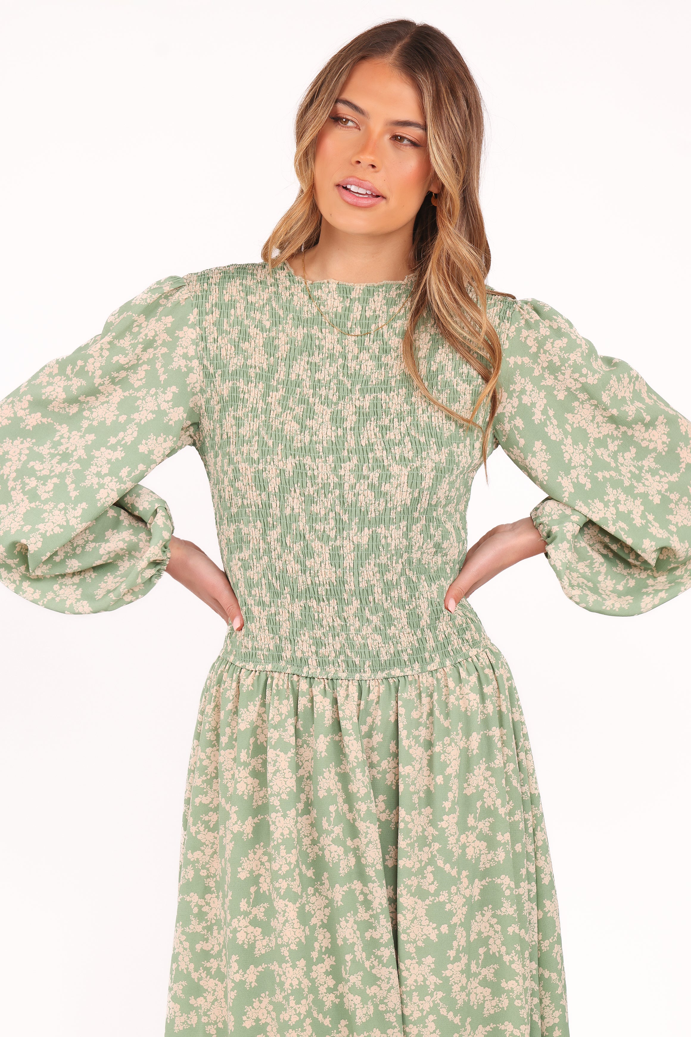 DRESSES Ashara Long Sleeve Midi Dress - Green Floral