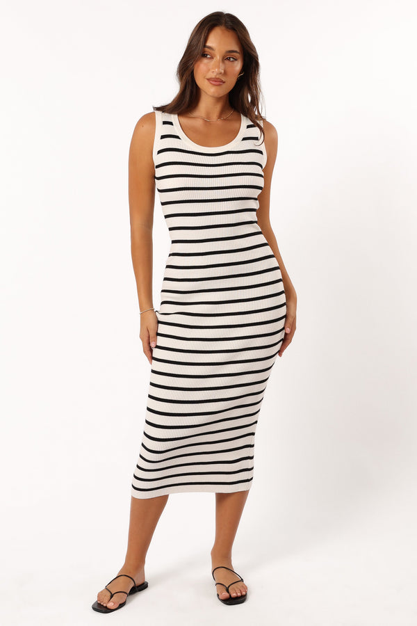 DRESSES @Ashyton Striped Midi Dress - White/Black