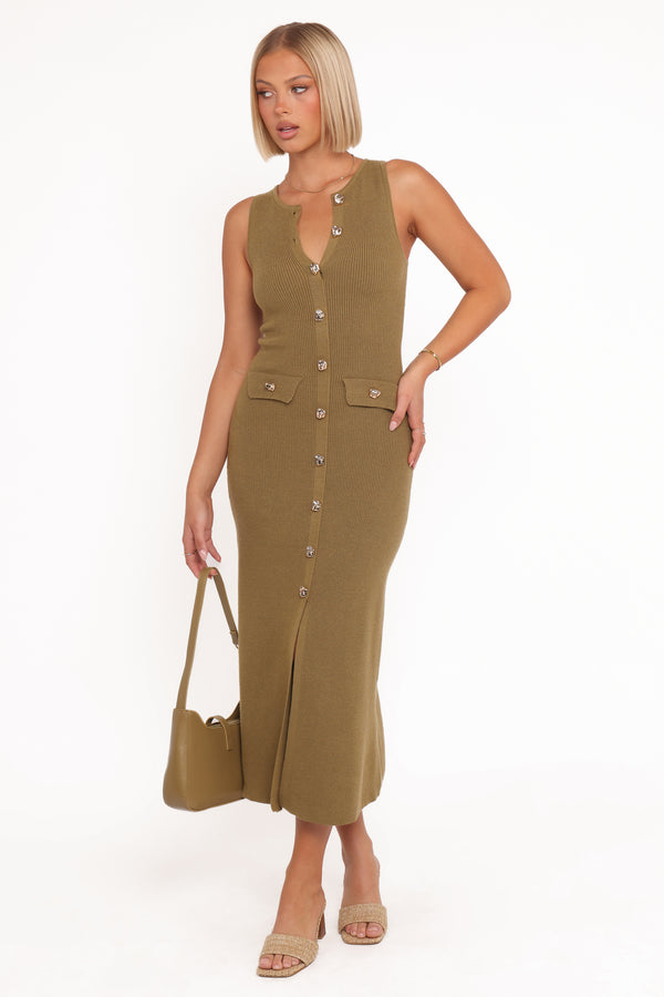 DRESSES Aspen Button Up Knit Dress - Olive