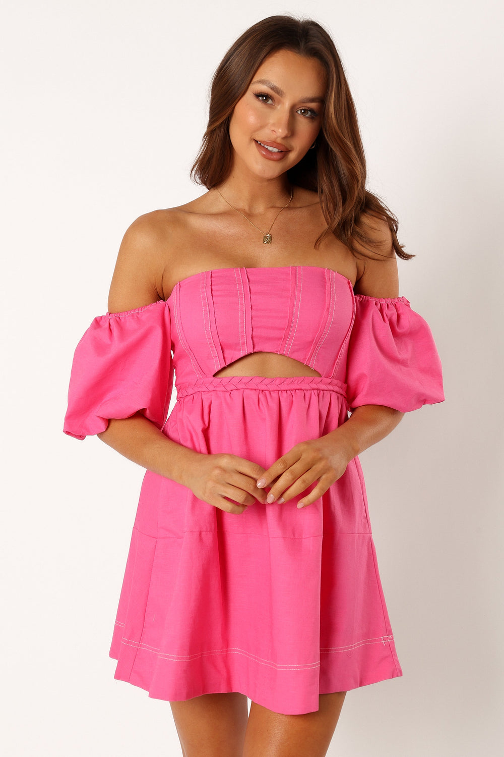 DRESSES @Aurora Off Shoulder Mini Dress - Pink