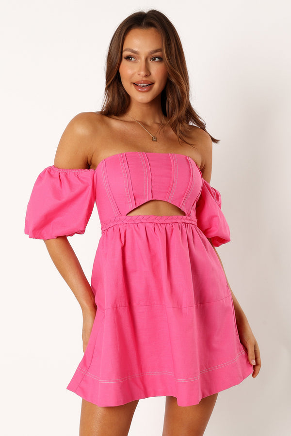 DRESSES @Aurora Off Shoulder Mini Dress - Pink