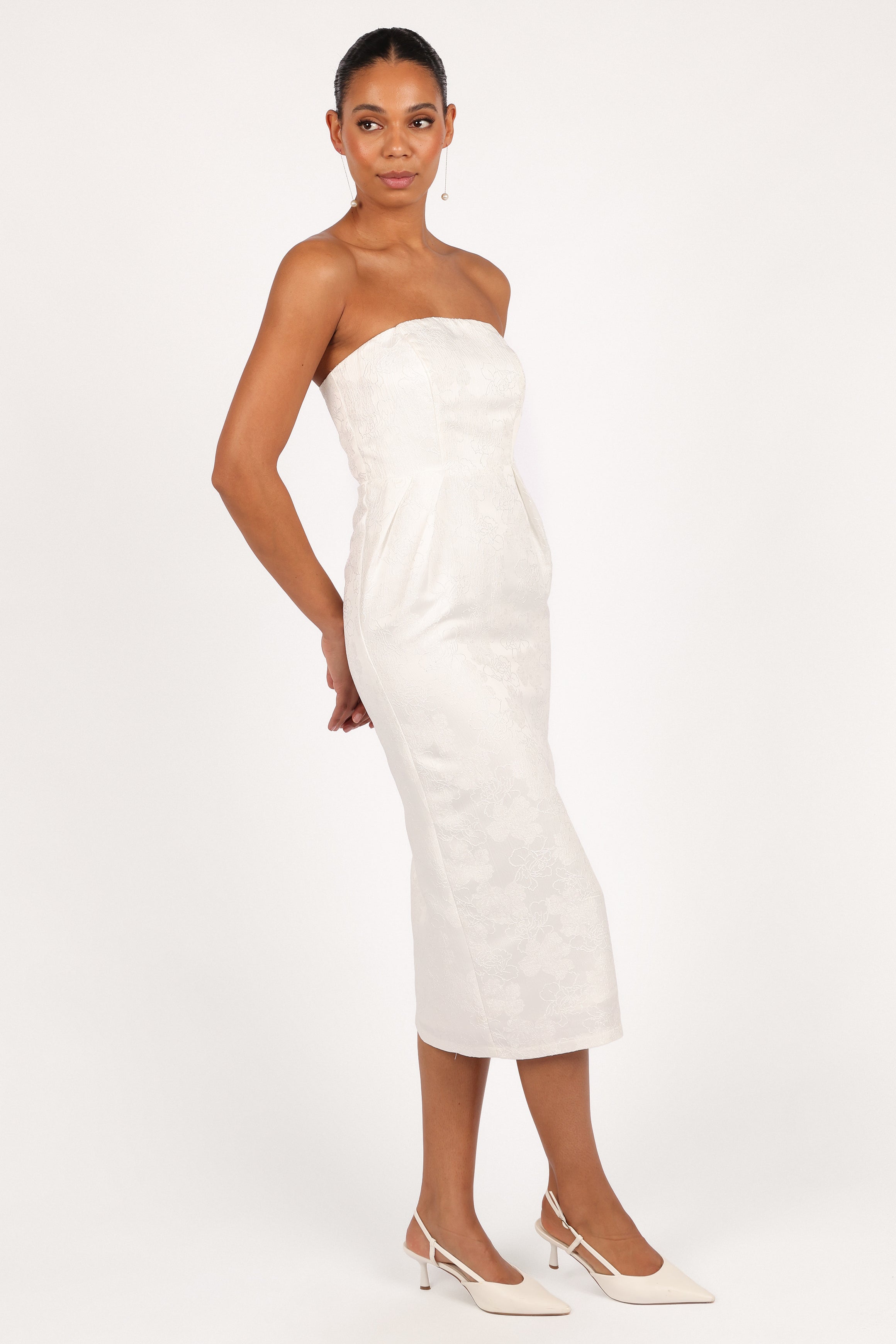 DRESSES Avah Strapless Midi Dress - White
