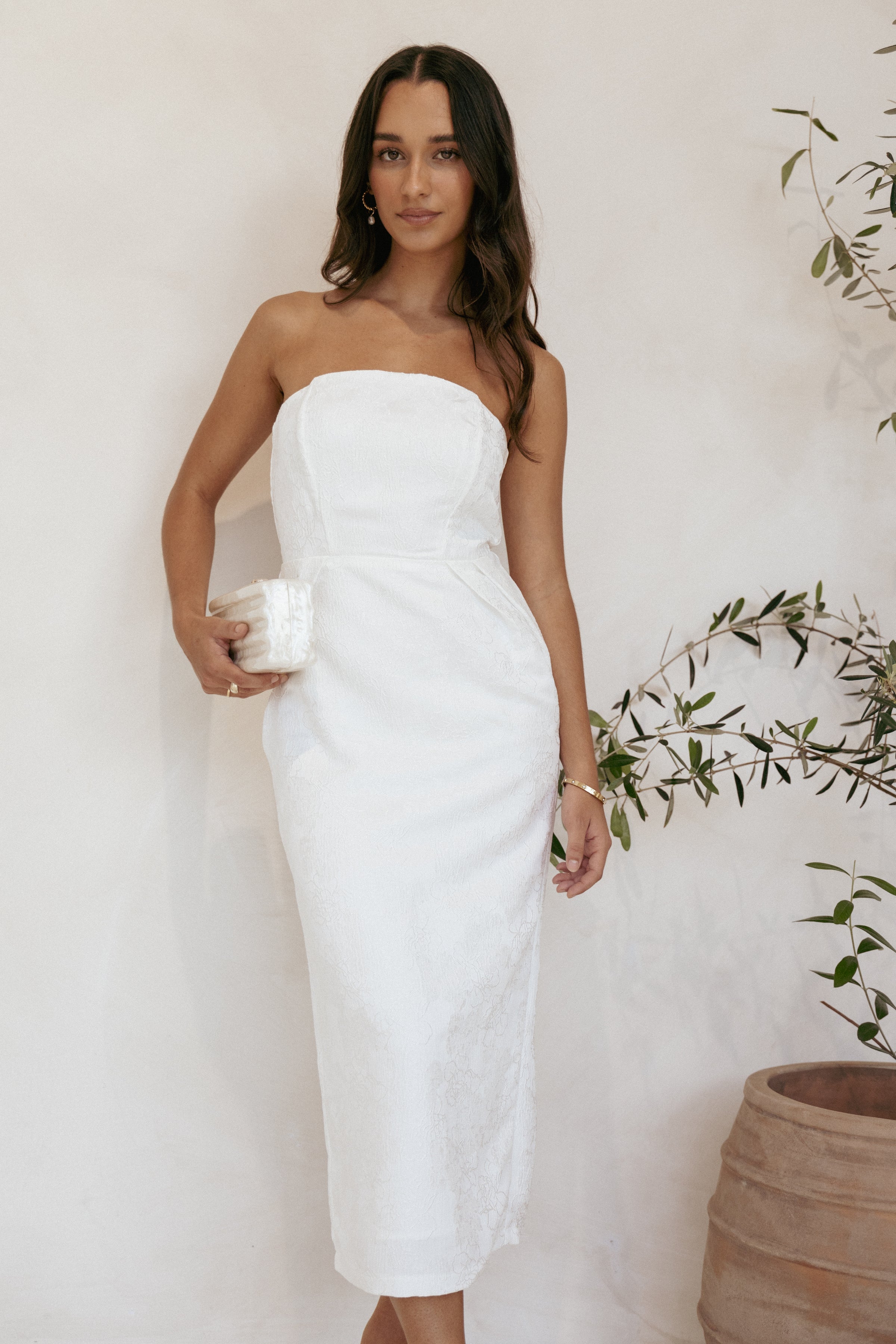 DRESSES Avah Strapless Midi Dress - White