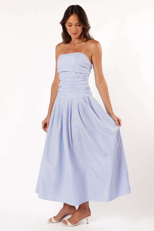 DRESSES @Avalee Strapless Maxi Dress - Blue Stripe (Hold for Transitional Essentials)