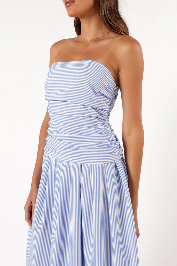 DRESSES @Avalee Strapless Maxi Dress - Blue Stripe (Hold for Transitional Essentials)