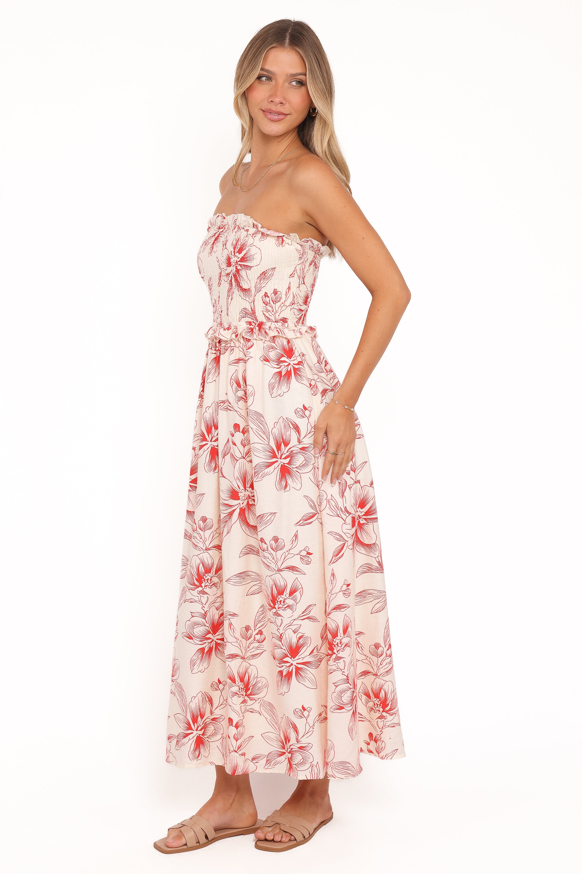 DRESSES Avania Strapless Midi Dress - Red Floral