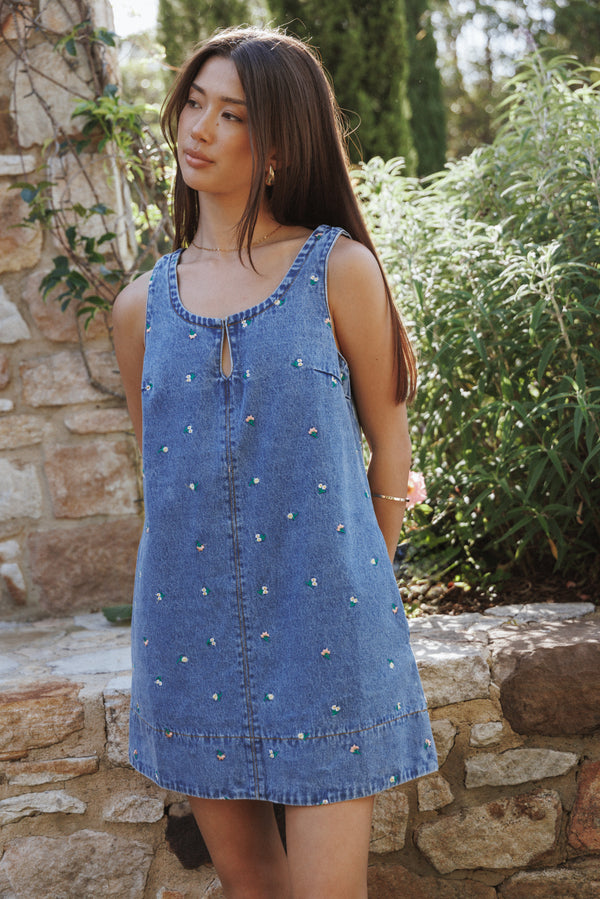 DRESSES Azen Mini Dress - Embroidered Denim