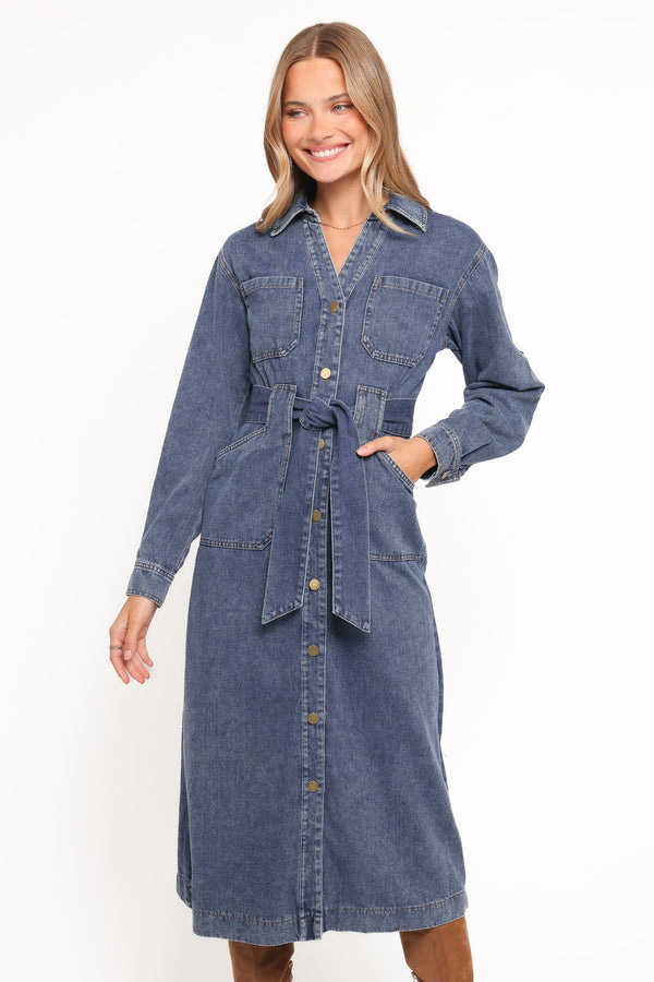 DRESSES Ballina Long Sleeve Midi Dress - Blue Denim