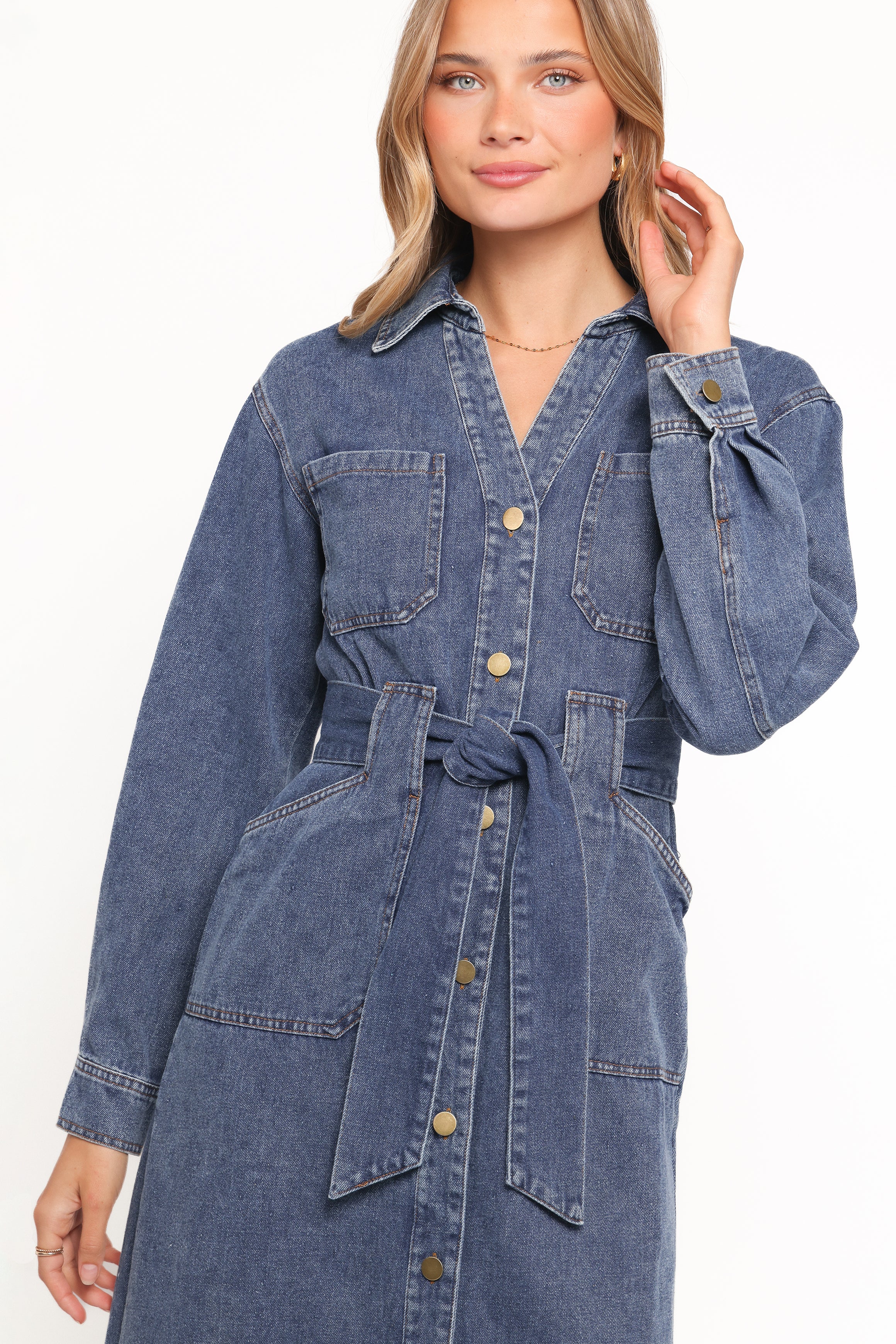 DRESSES Ballina Long Sleeve Midi Dress - Blue Denim