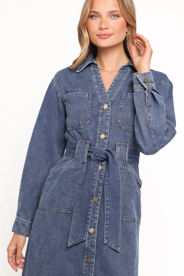 DRESSES Ballina Long Sleeve Midi Dress - Blue Denim