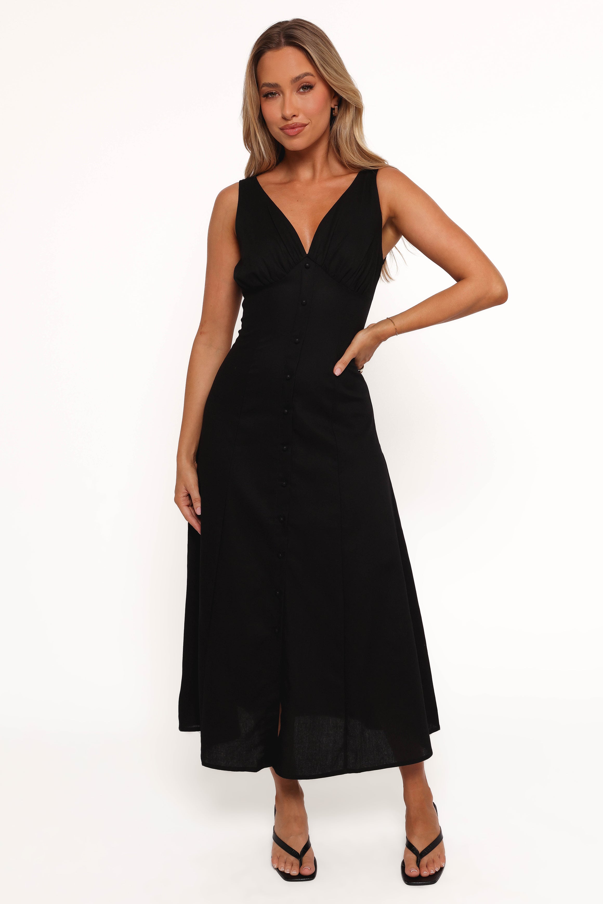 DRESSES Barbara Midi Button Down Dress - Black