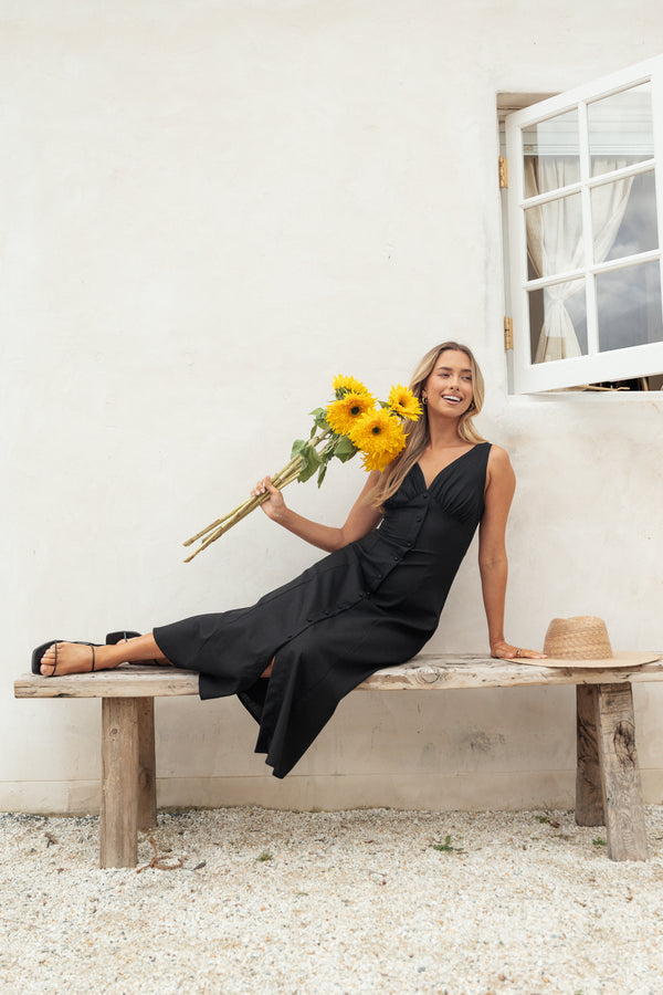 DRESSES Barbara Midi Button Down Dress - Black