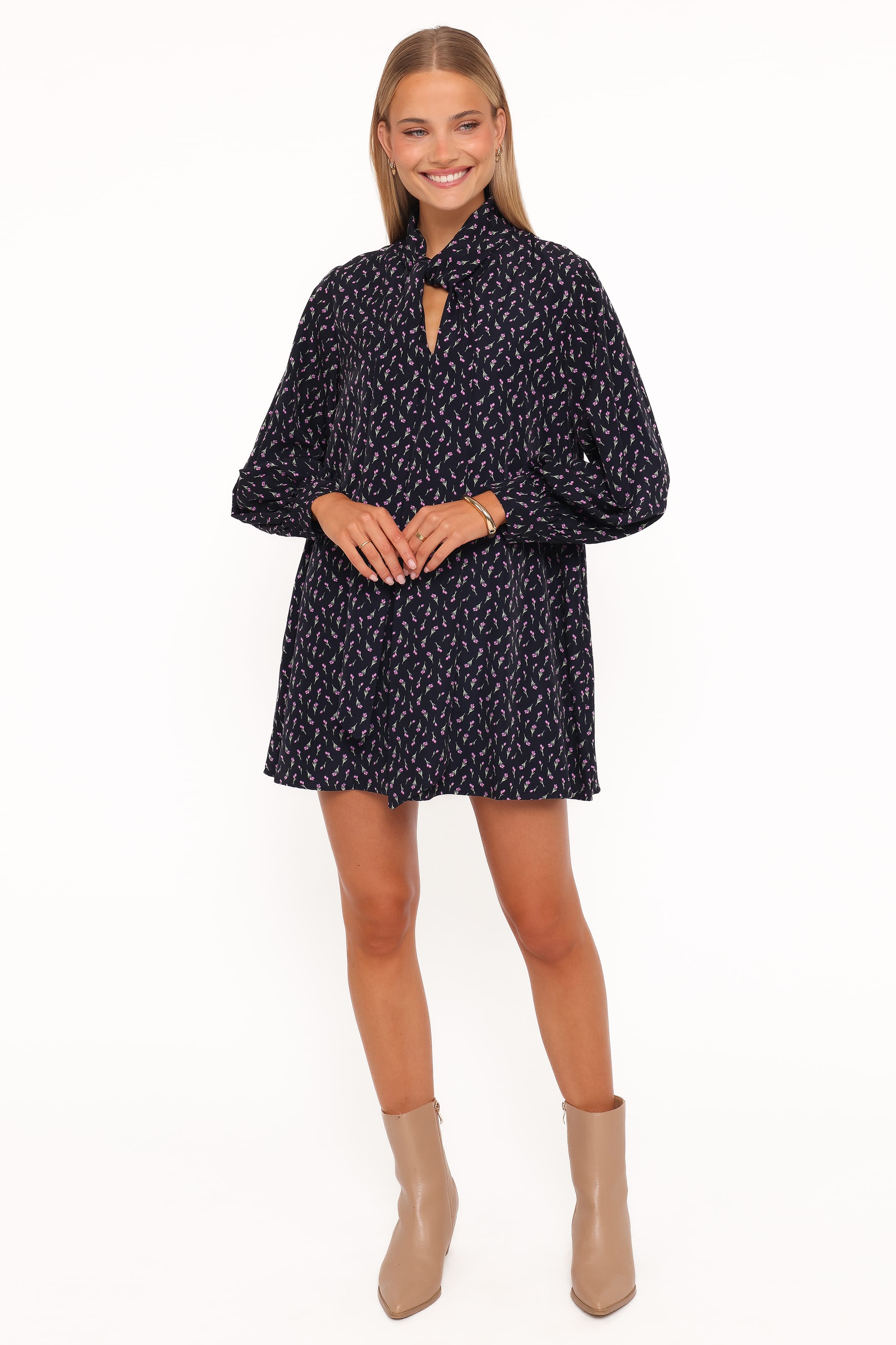 DRESSES Baylie Long Sleeve Mini Dress - Navy Tulip Floral