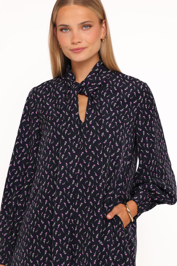 DRESSES Baylie Long Sleeve Mini Dress - Navy Tulip Floral