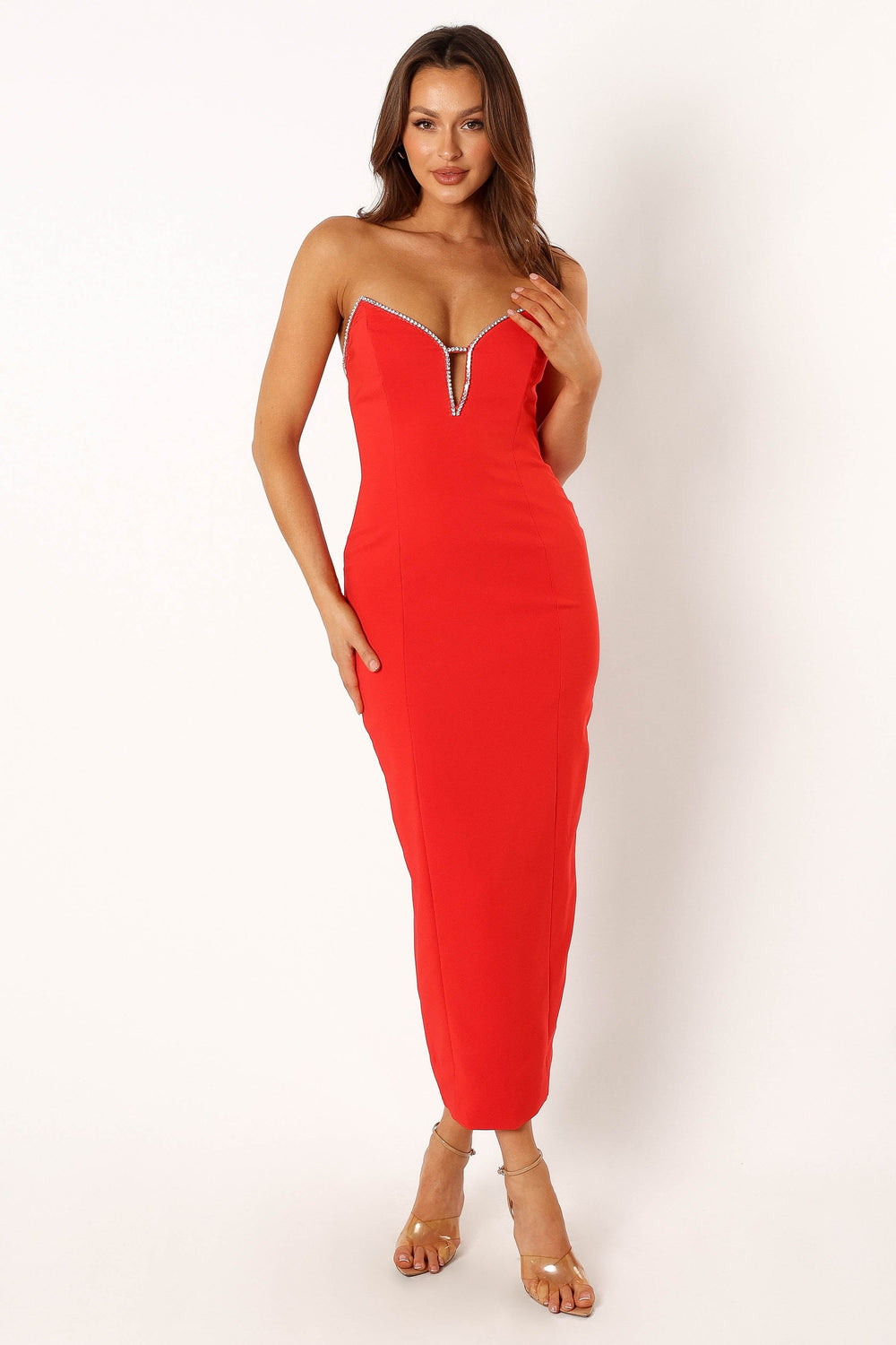 Shop Formal Dress - Bec Midi Dress - Red fourth image