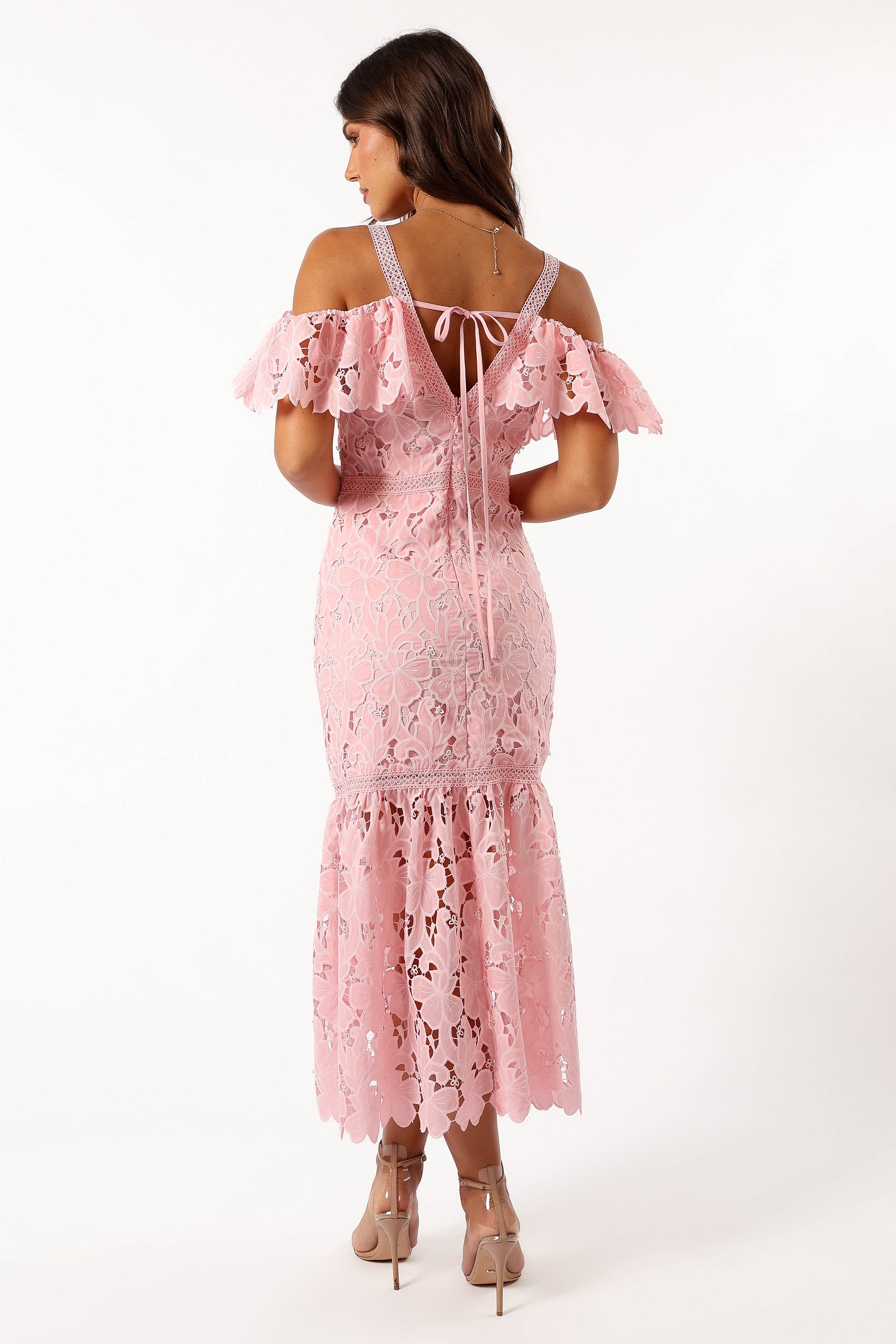 DRESSES @Beckett Lace Midi Dress - Pink