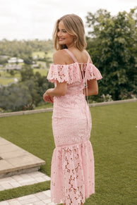 DRESSES @Beckett Lace Midi Dress - Pink