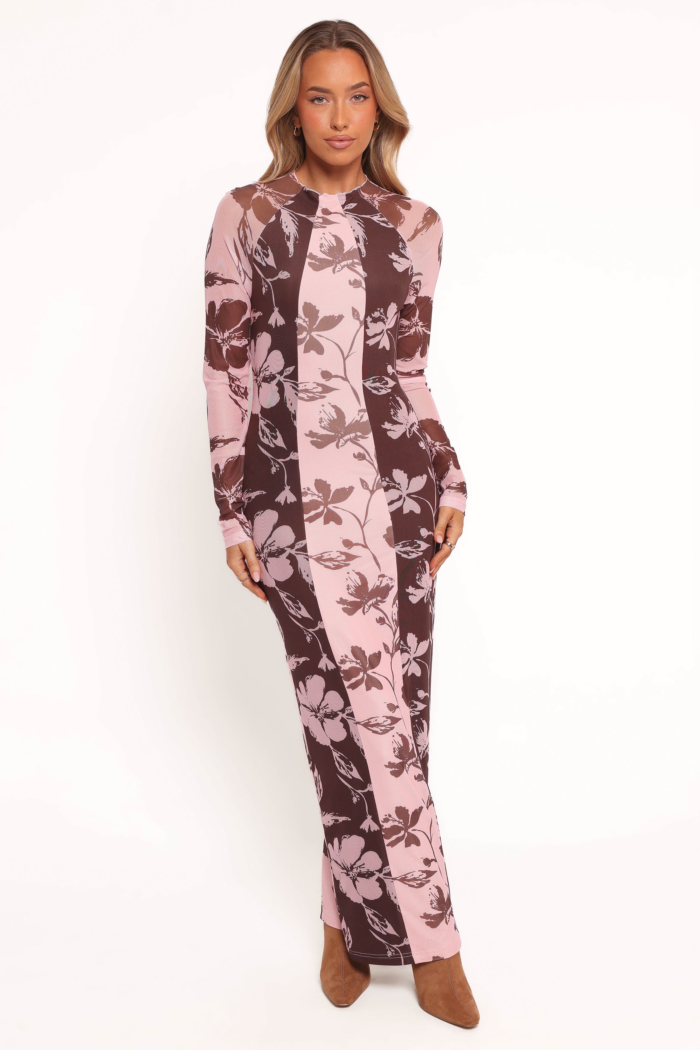 DRESSES Bellatrix Spliced Maxi Dress - Pink Brown Floral
