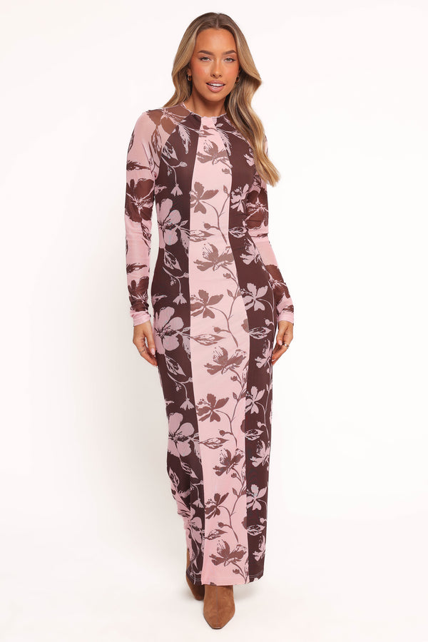 DRESSES Bellatrix Spliced Maxi Dress - Pink Brown Floral