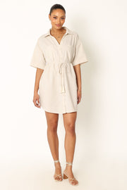 DRESSES @Bennie Mini Shirt Dress - Beige