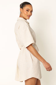 DRESSES @Bennie Mini Shirt Dress - Beige