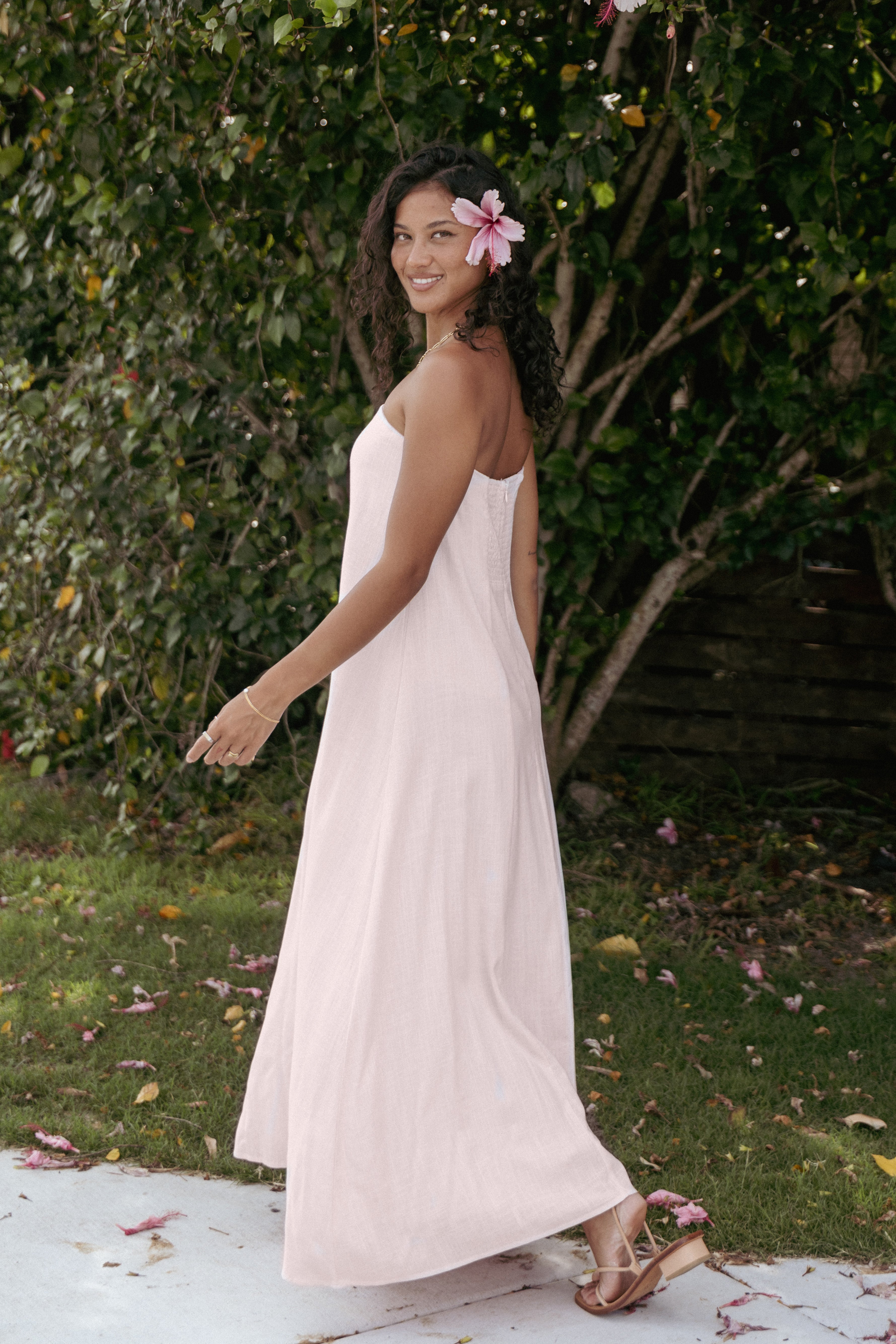 DRESSES Bethany Strapless Midi Dress - Rosewater