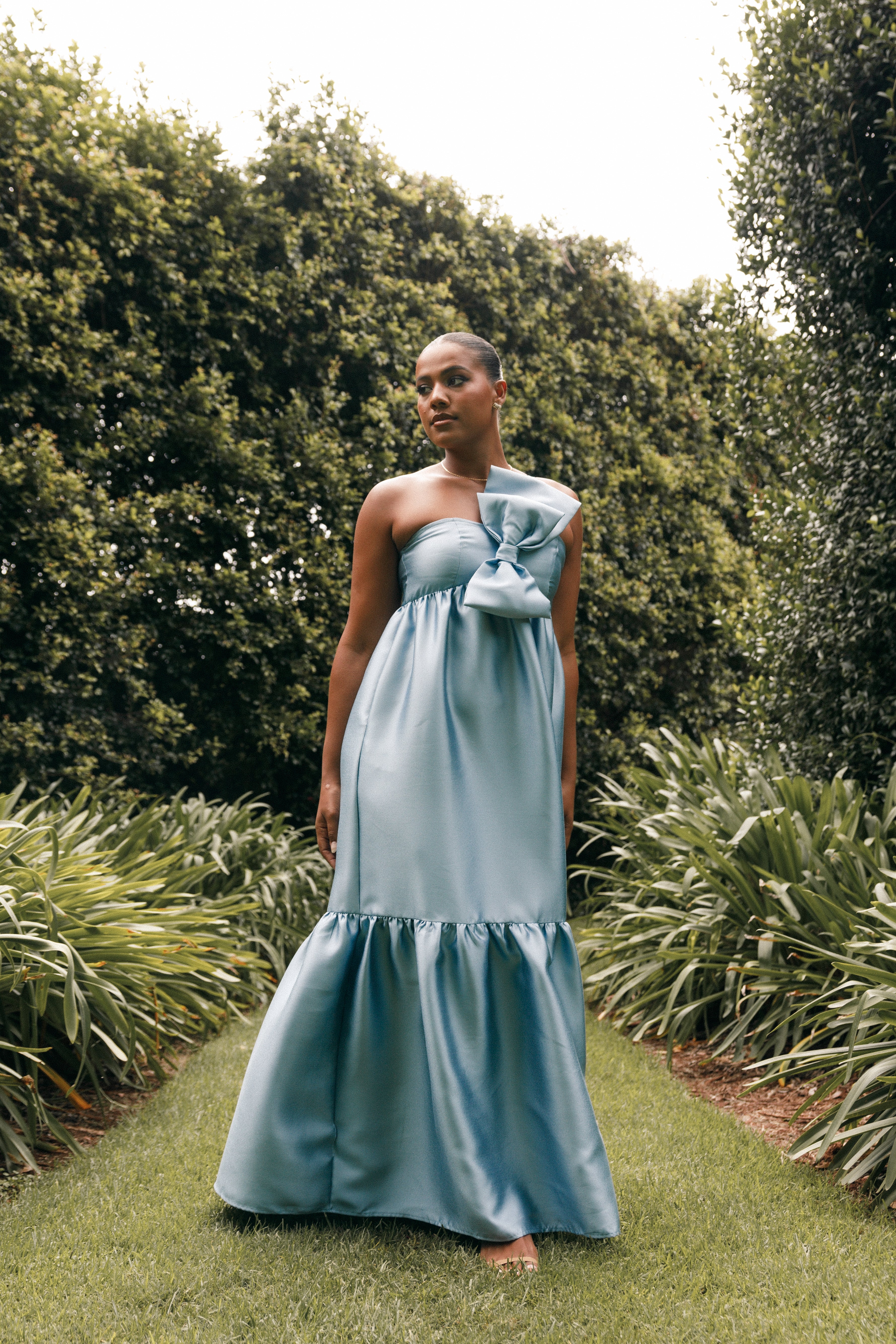 Betina Bow Front Maxi Dress - Blue | Petal & Pup
