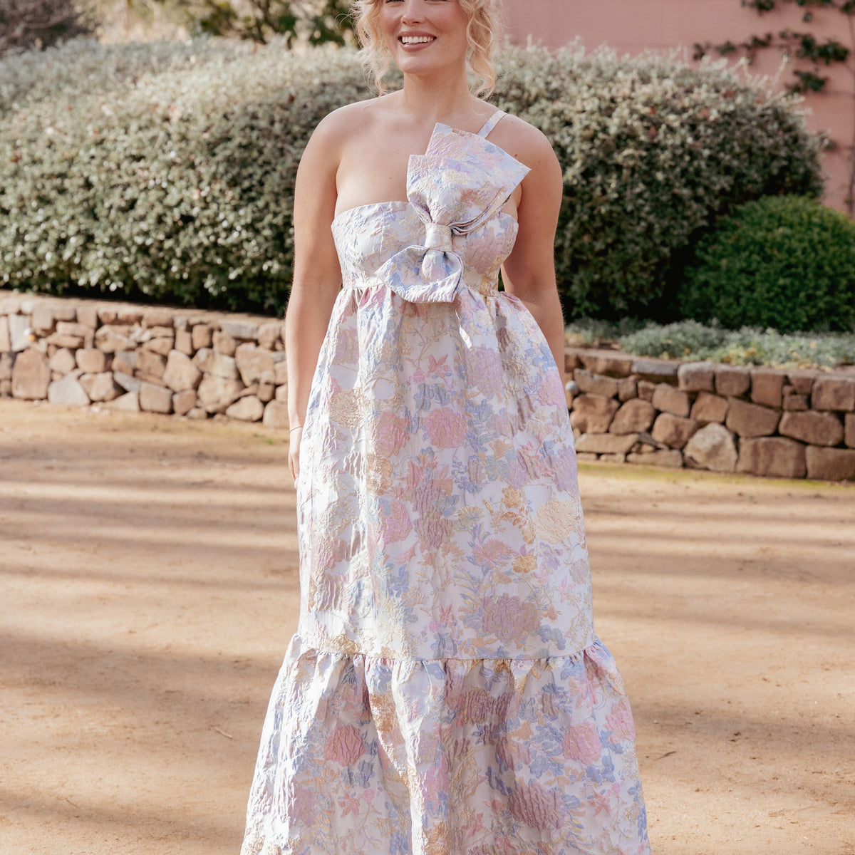 Betina Bow Front Maxi Dress - Pale Blue Floral