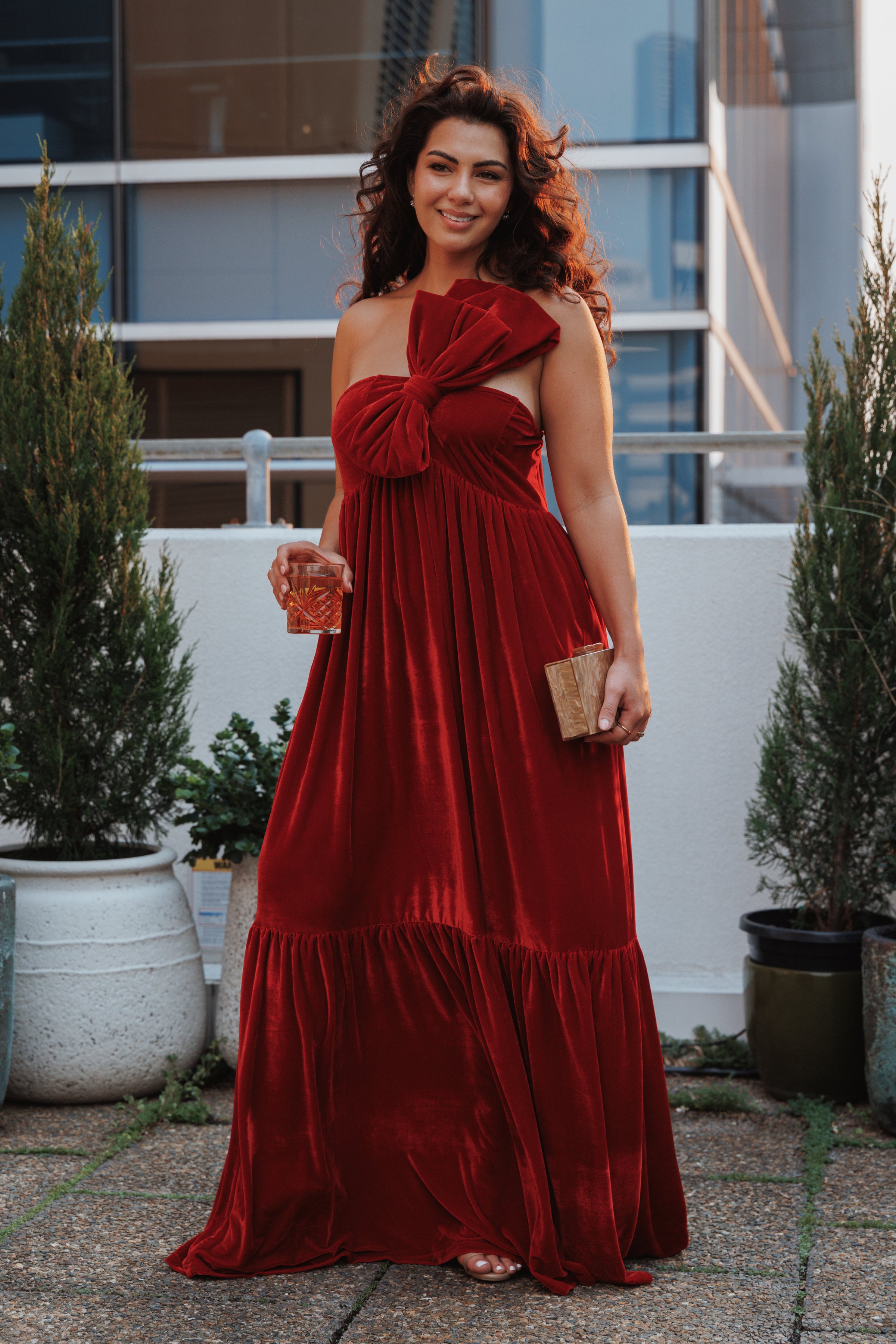 DRESSES Betina Bow Front Maxi Dress - Red Velvet