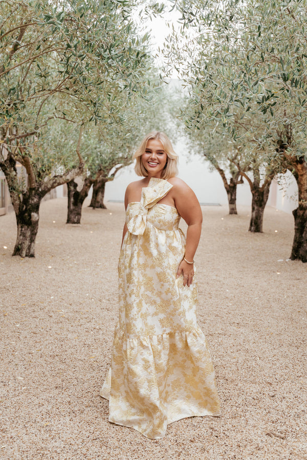 DRESSES Betina Bow Front Maxi Dress - Yellow Brocade