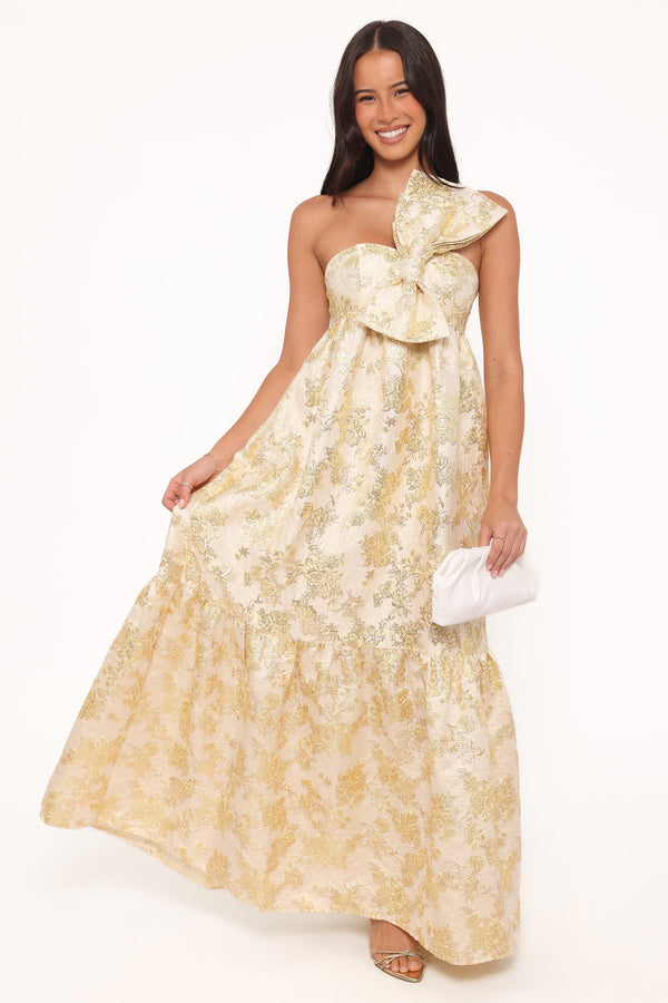 DRESSES Betina Bow Front Maxi Dress - Yellow Brocade