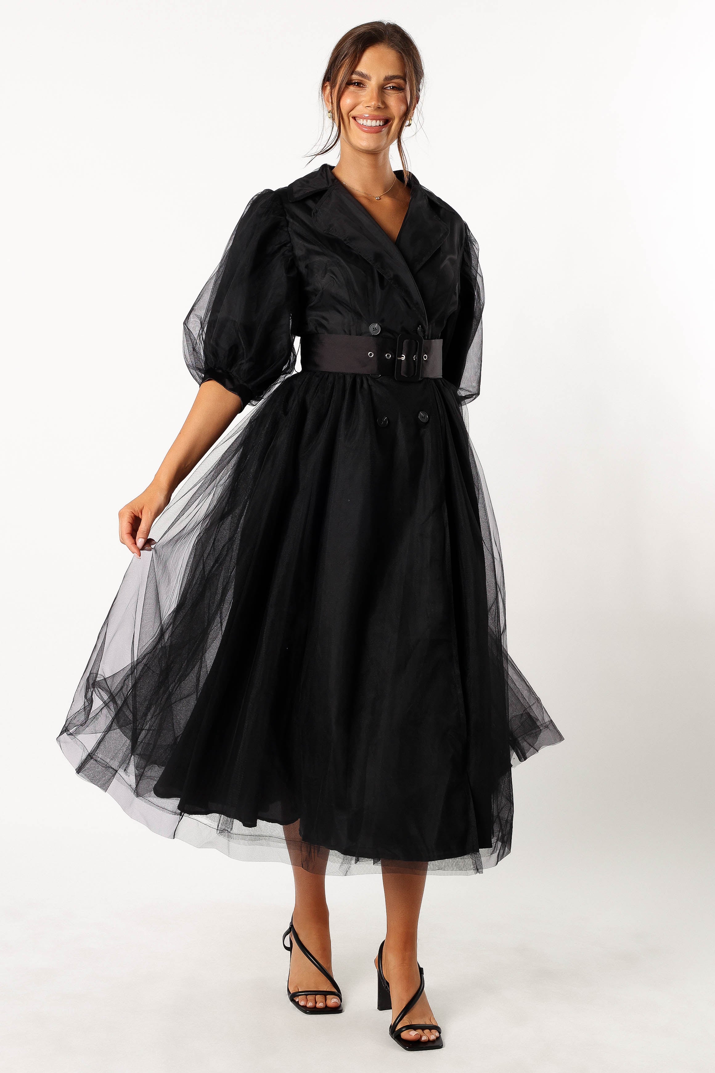 DRESSES @Bettie Belted Midi Dress - Black